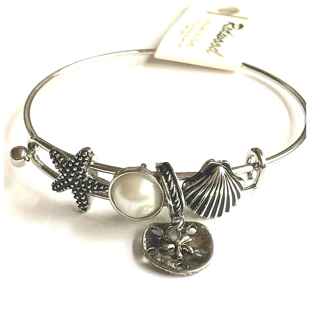 Sand Dollar Starfish Shell Charm Bracelet 8" Pearl Island Sea Life Silver Plated